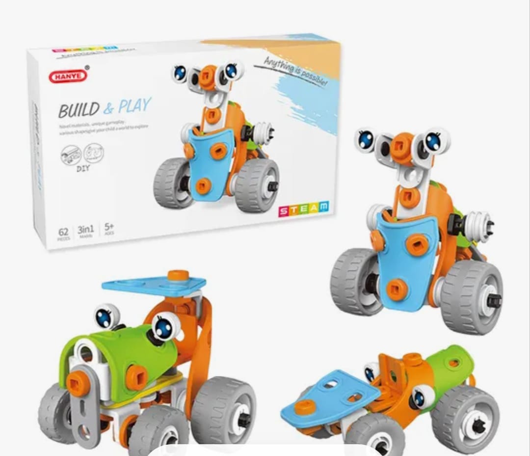 62PCS Child Educational 3-in-1 DIY Assembly 3D Vehicle Puzzle Model Toys Stem Intellectual Plastic Building Block Play Toys Kit for Kids