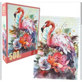 Flamingo puzzle consisting of 500 pieces with decorative flowers