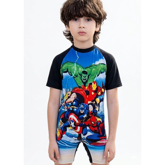 Children's one-piece swimsuit with short sleeves and a zipper