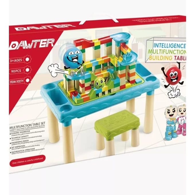 Table and chair set with gear and ball building blocks
