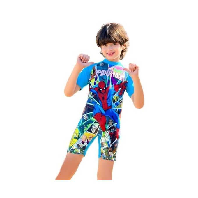 Children's one-piece swimsuit with short sleeves and a zipper