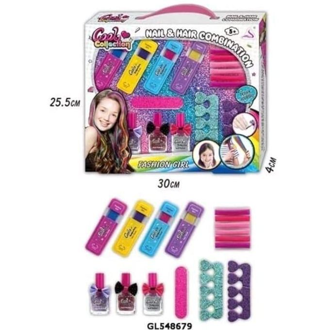 Fashion Girl Nail and Hair Beauty Kit from Cool Collection, a children's beauty set with hair chalk, nail polish,