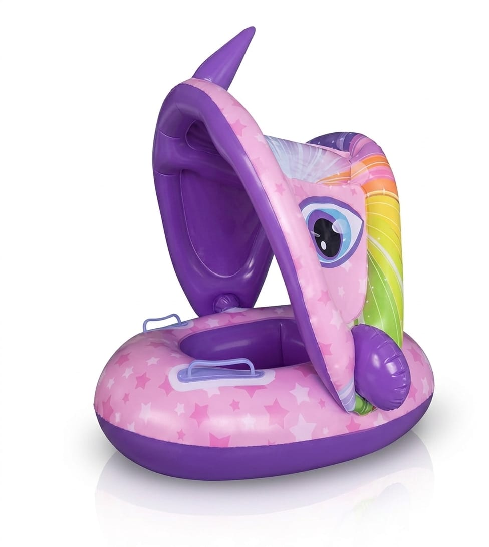 Children's swimming float with sunshade – Unicorn design