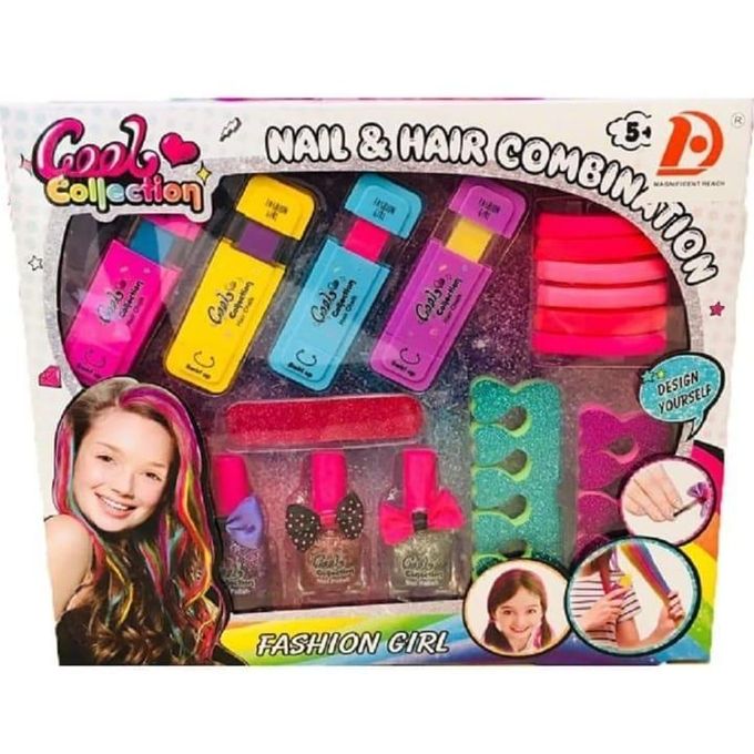 Fashion Girl Nail and Hair Beauty Kit from Cool Collection, a children's beauty set with hair chalk, nail polish,