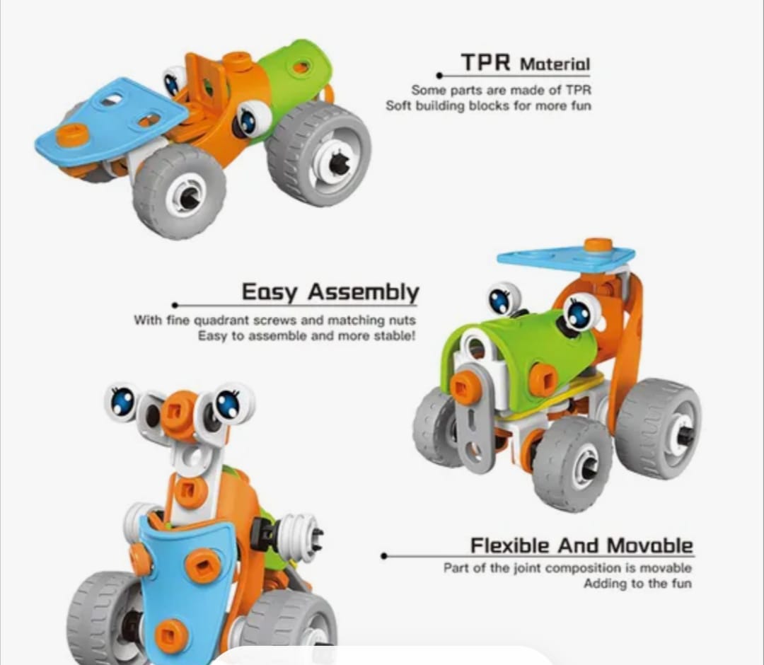 62PCS Child Educational 3-in-1 DIY Assembly 3D Vehicle Puzzle Model Toys Stem Intellectual Plastic Building Block Play Toys Kit for Kids