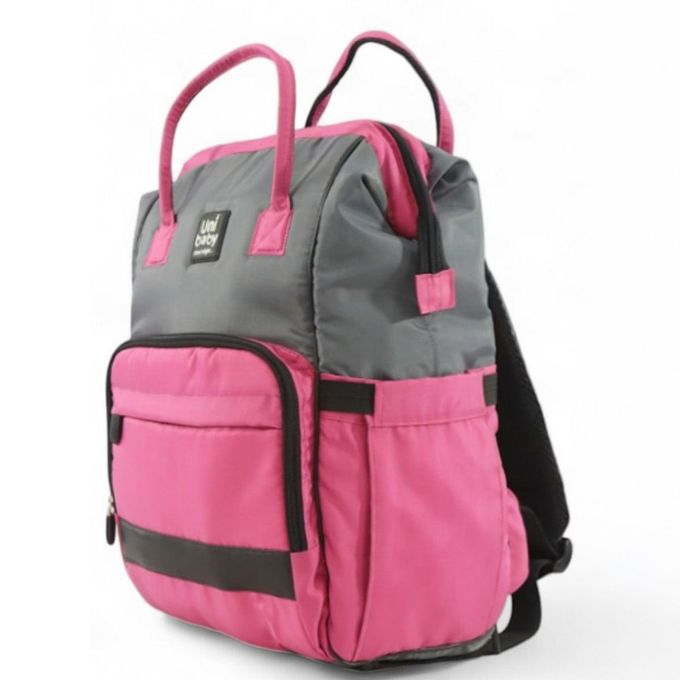Diaper bag made of polyester blend - pink and gray