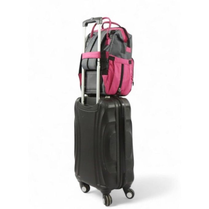 Diaper bag made of polyester blend - pink and gray