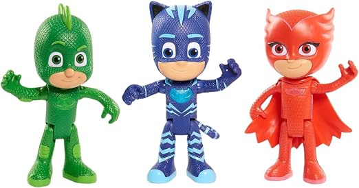 Super-Hero Cartoon Suit Toy Set, 3 Action Figures with Mask, PJ-Masks Theme (Green-Night Time Heroes)