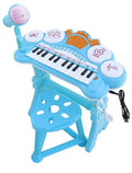 Toyshine Kids Musical Piano Table with Lights, Microphone Keyboard Kids Toy Piano with Bench and Microphone can Connect MP3 - Blue Color