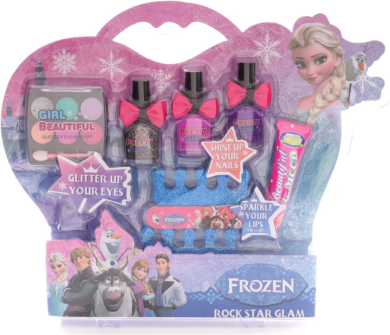 Frozen Rockstar Glam Makeup Set - Nail Polish, Glitter Eyeshadow & Lip Gloss - Multi-Color