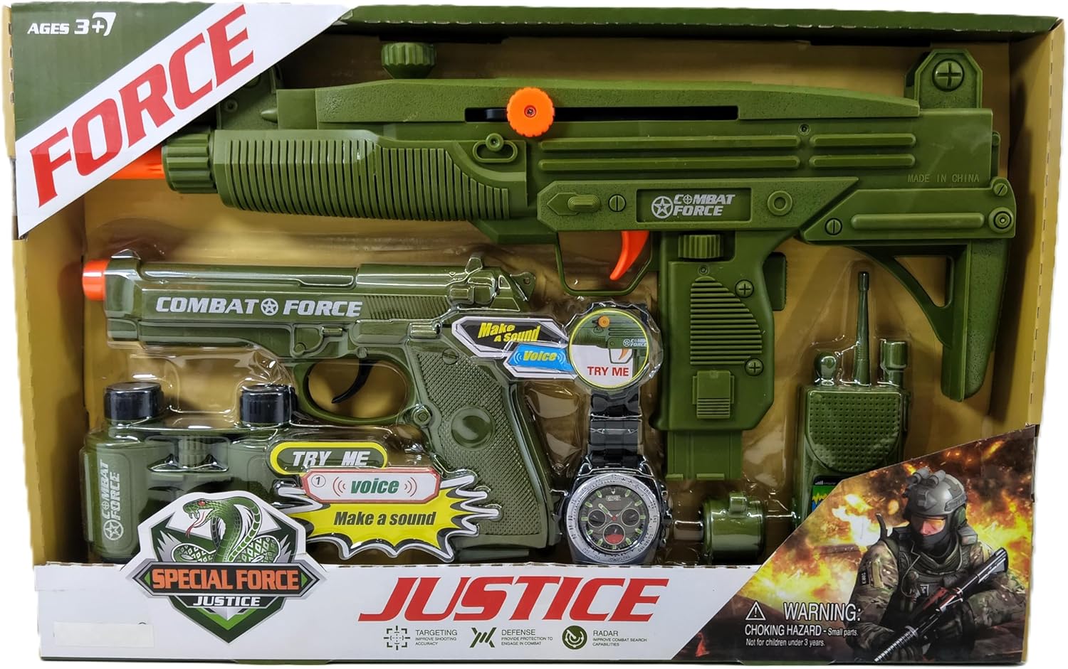 Gun and pistol with accessories, green, suitable design for boys