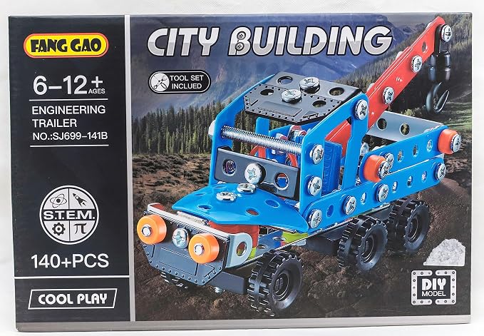 140-piece engineering construction trailer model set for ages 3+, plastic