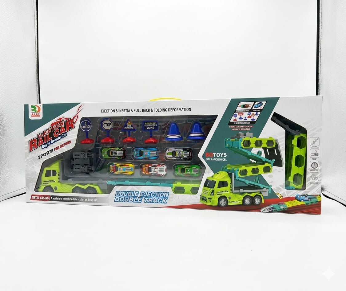 Trailer Truck with Track and 6 Cars with Launcher