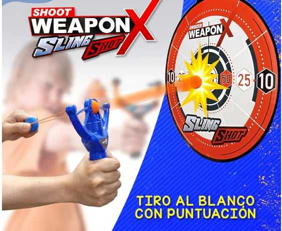 Soft Ball Launcher Toy, 5 Projectiles, Target and Target Cans, 15 Meter Range for Children (Blue)