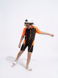 Children's one-piece swimsuit with short sleeves and a zipper