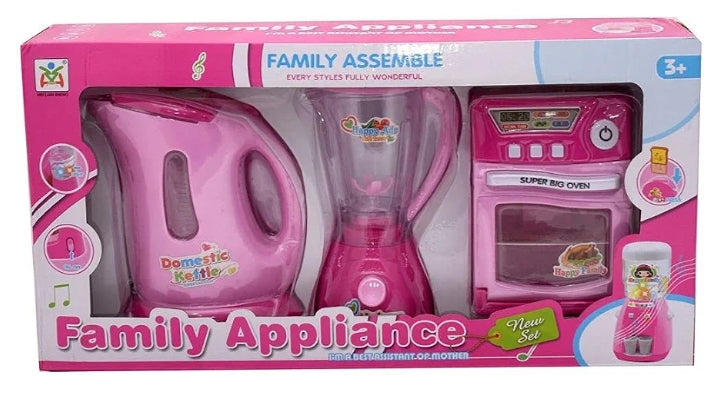 Battery-operated kitchen appliances: kettle, oven, and blender from Family Assembly