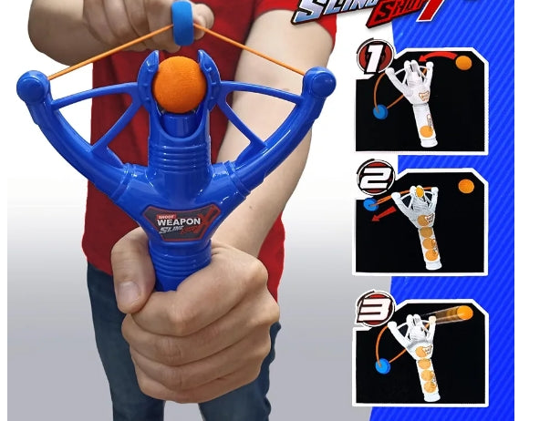 Soft Ball Launcher Toy, 5 Projectiles, Target and Target Cans, 15 Meter Range for Children (Blue)