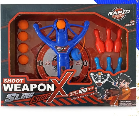 Soft Ball Launcher Toy, 5 Projectiles, Target and Target Cans, 15 Meter Range for Children (Blue)