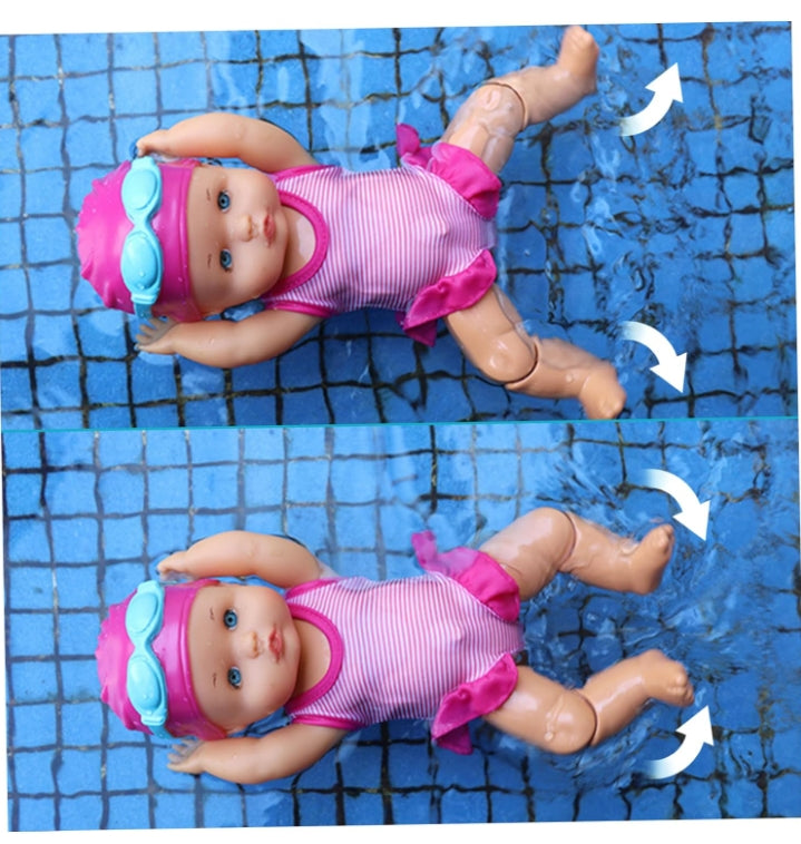 Swimming Baby Doll with Movable Joint Battery Powered Breaststroke Swimming Doll with Detachable Suit Cute Realistic Waterproof Baby Doll for Pool Bathtub, No Battery