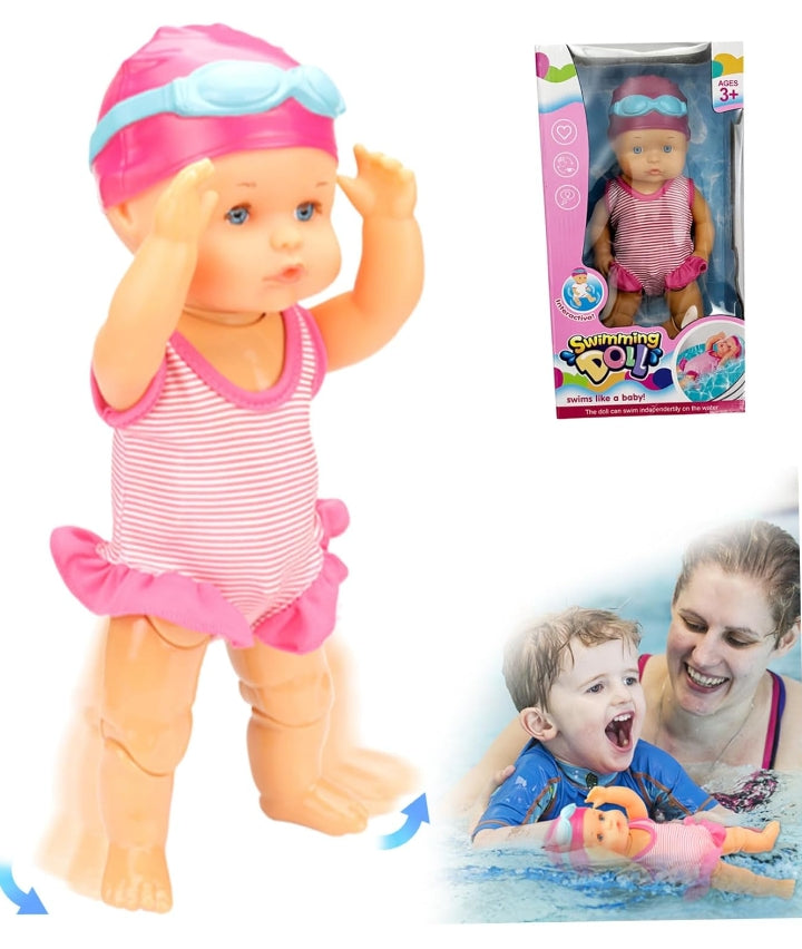Swimming Baby Doll with Movable Joint Battery Powered Breaststroke Swimming Doll with Detachable Suit Cute Realistic Waterproof Baby Doll for Pool Bathtub, No Battery