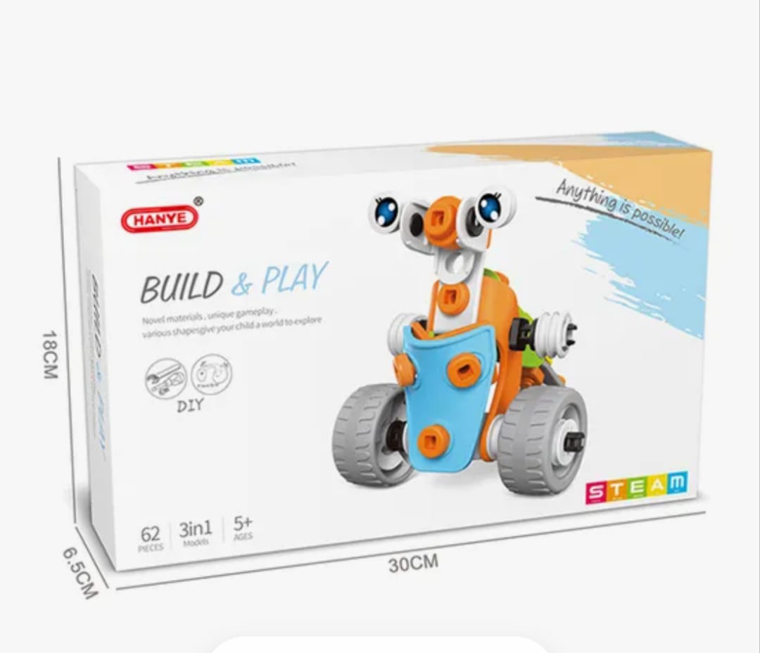 62PCS Child Educational 3-in-1 DIY Assembly 3D Vehicle Puzzle Model Toys Stem Intellectual Plastic Building Block Play Toys Kit for Kids