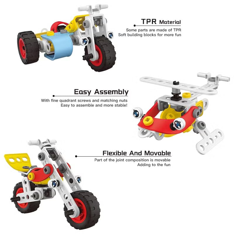Toybot 3 in 1 Helicopter Motorcycle Tricycle STEM Building 74 Pcs DIY Toys for Kids