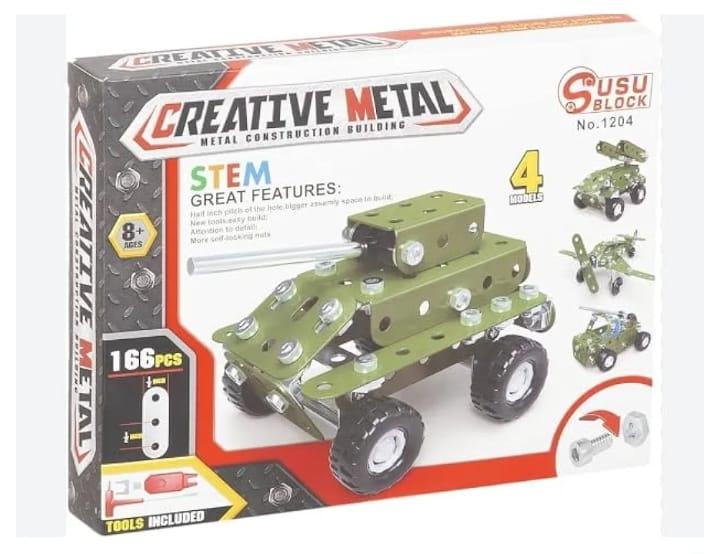 Model building sets, metal military toy model set, 4-in-1 building sets for boys